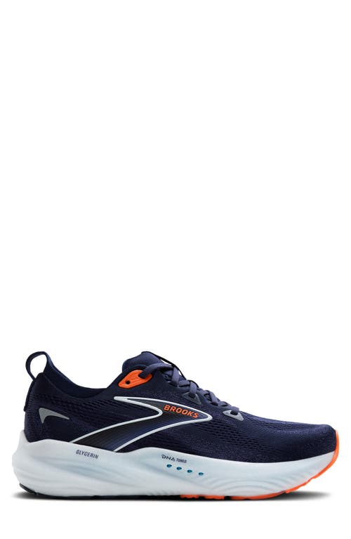 Brooks Glycerin 22 Running Shoe In Peacoat/blue Ribbon/orange