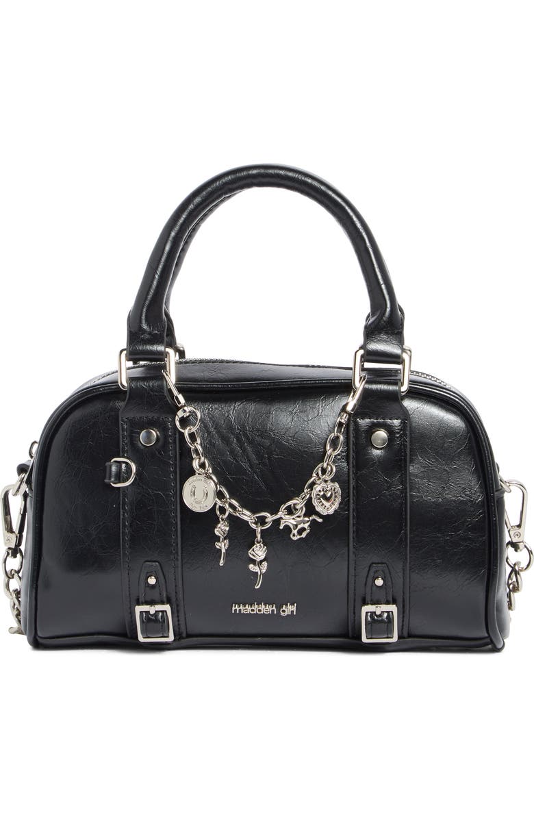 Madden Girl Kids' Crinkle Faux Leather Bowler Bag, Main, color, Black