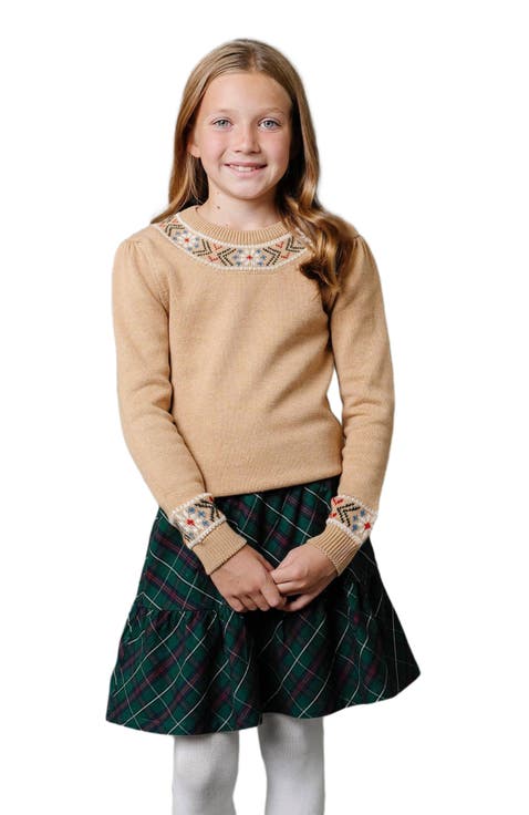 Girls' Organic Intarsia Trim Sweater, Kids