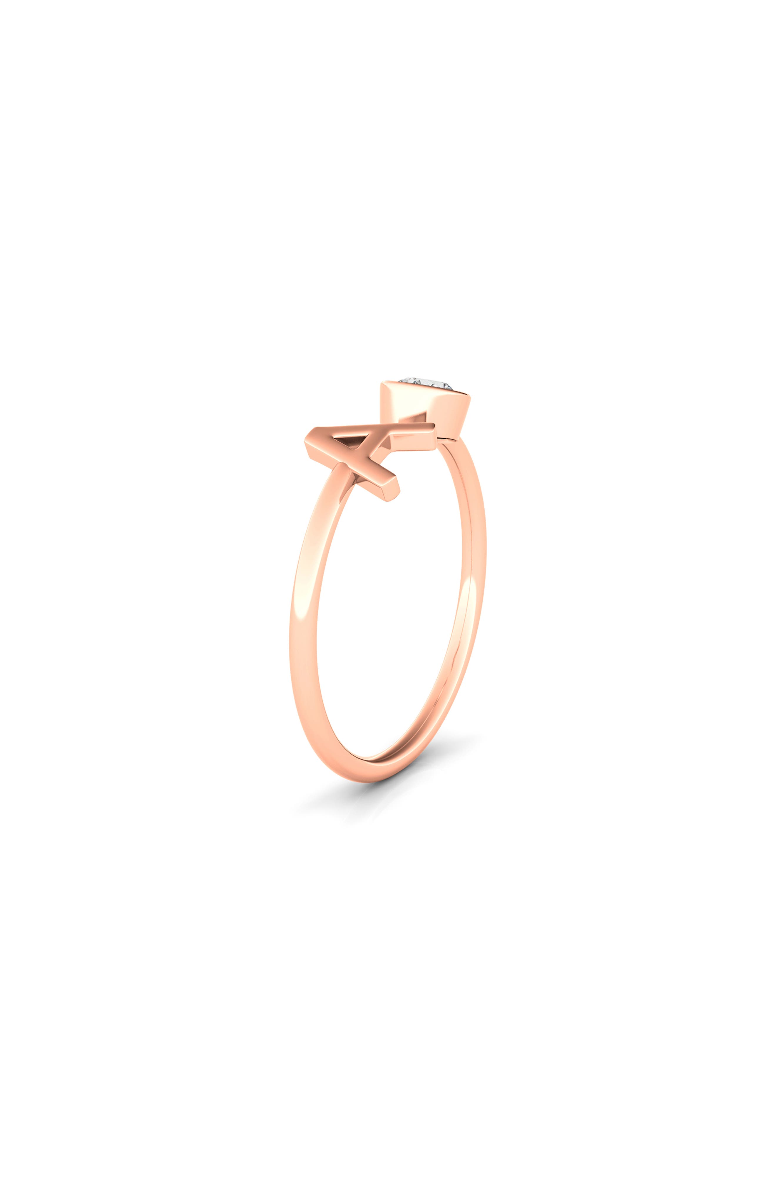 HauteCarat Letter Lab Created Diamond 18K Rose Gold Ring (Women ...