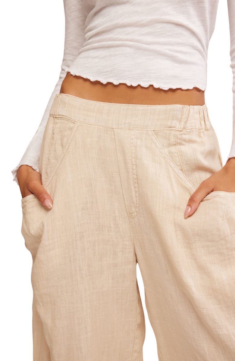 Free People High Road Pull-On Linen Blend Barrel Pants, Alternate, color,