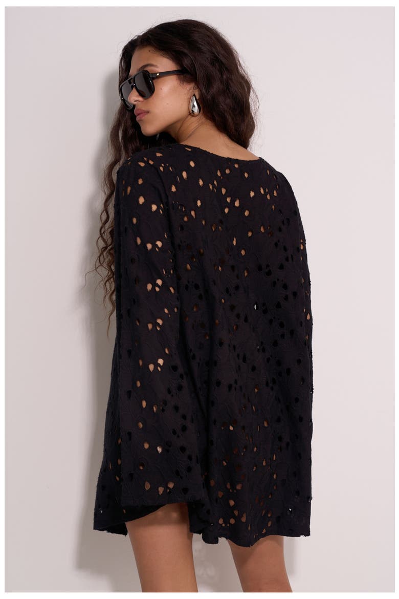 Coastal Lace Mini Dress Cover-Up, Alternate, color, Black