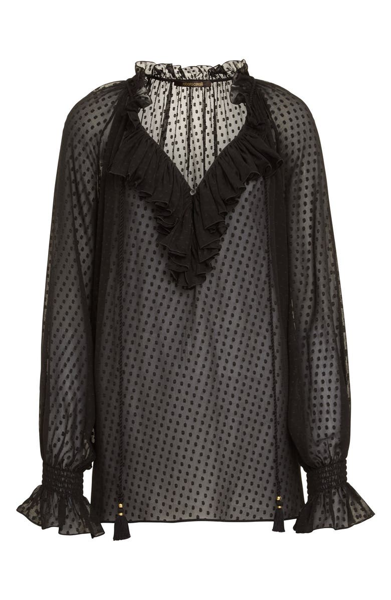 Roberto Cavalli Fil Coupé Ruffle Blouse, Alternate, color, 