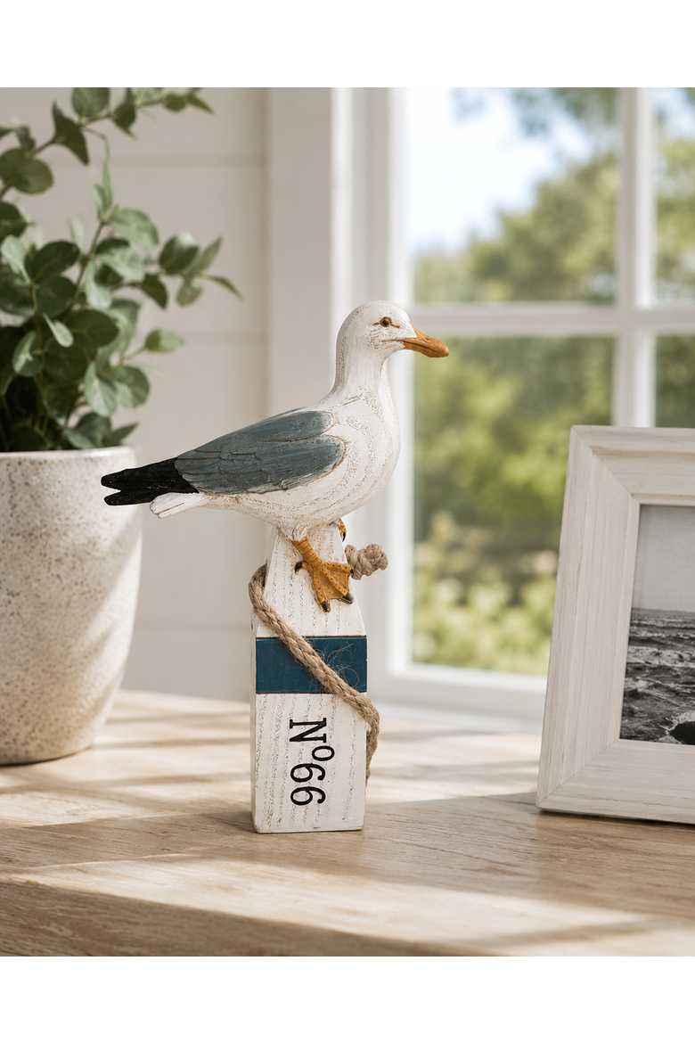 Seagull On Buoy Decorative Figurine, Alternate, color, White