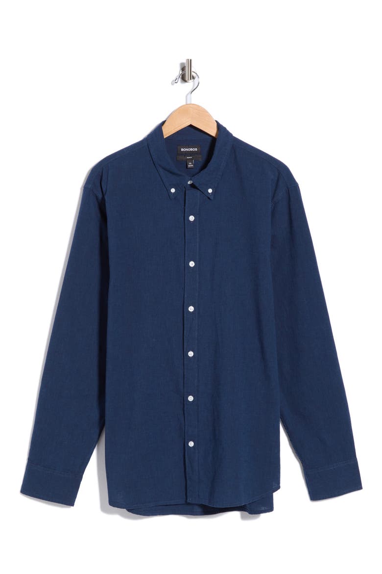 Everyday Slim Fit Long Sleeve Cotton & Linen Shirt, Main, color, TITAN BLUE