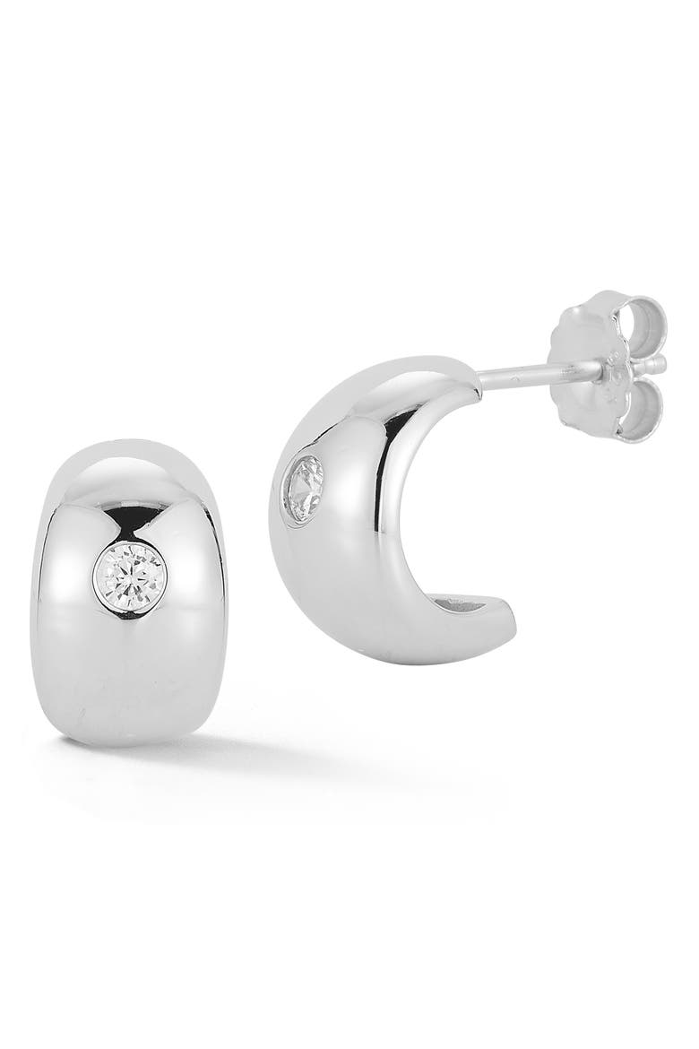 Cubic Zirconia Small Hoop Earrings, Main, color, SILVER
