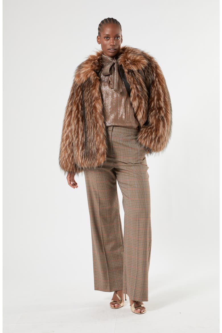 Avena Microcheck Straight Leg Virgin Wool Trousers, Alternate, color, CAMEL