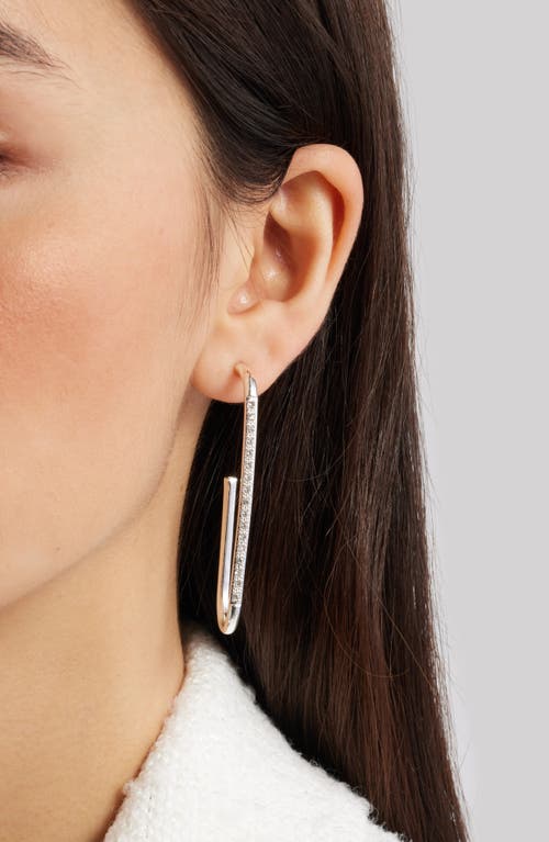 Open Edit Pavé Elongated Hoop Earrings In Silver