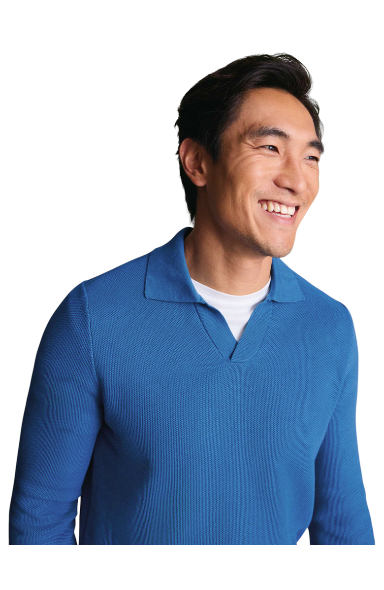 Charles Tyrwhitt Cotton Honeycomb Trophy Neck Sweater, Alternate, color, Mid Blue