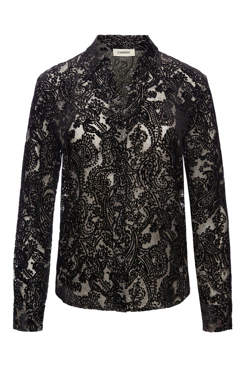 Hailie Long Sleeve Button-Up Shirt, Alternate, color, BLACK VELVET BURNOUT