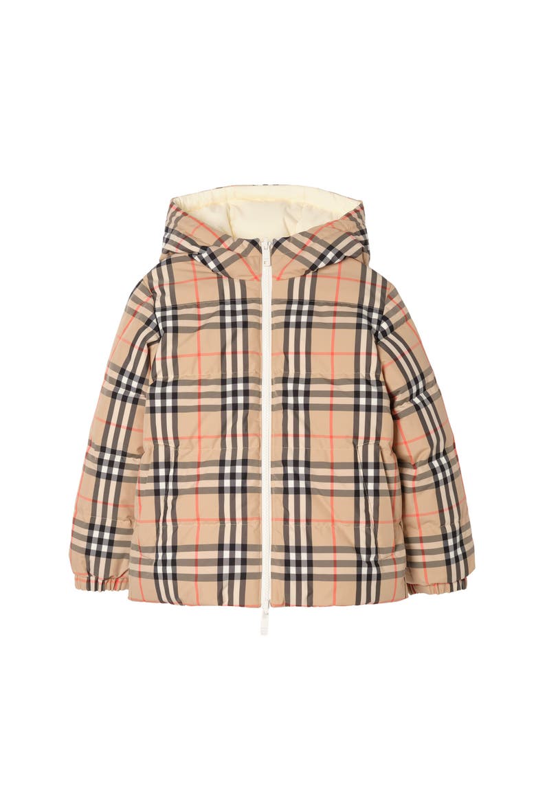 Reversible Check Puffer Jacket, Main, color, Ceramic white