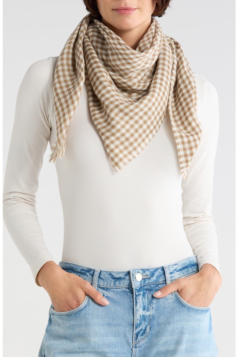 Gingham Cotton Scarf, Main, color, BROWN/CREAM