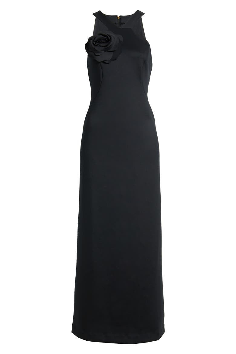 Gianna Rosette Halter Maxi Dress, Alternate, color, NOIR
