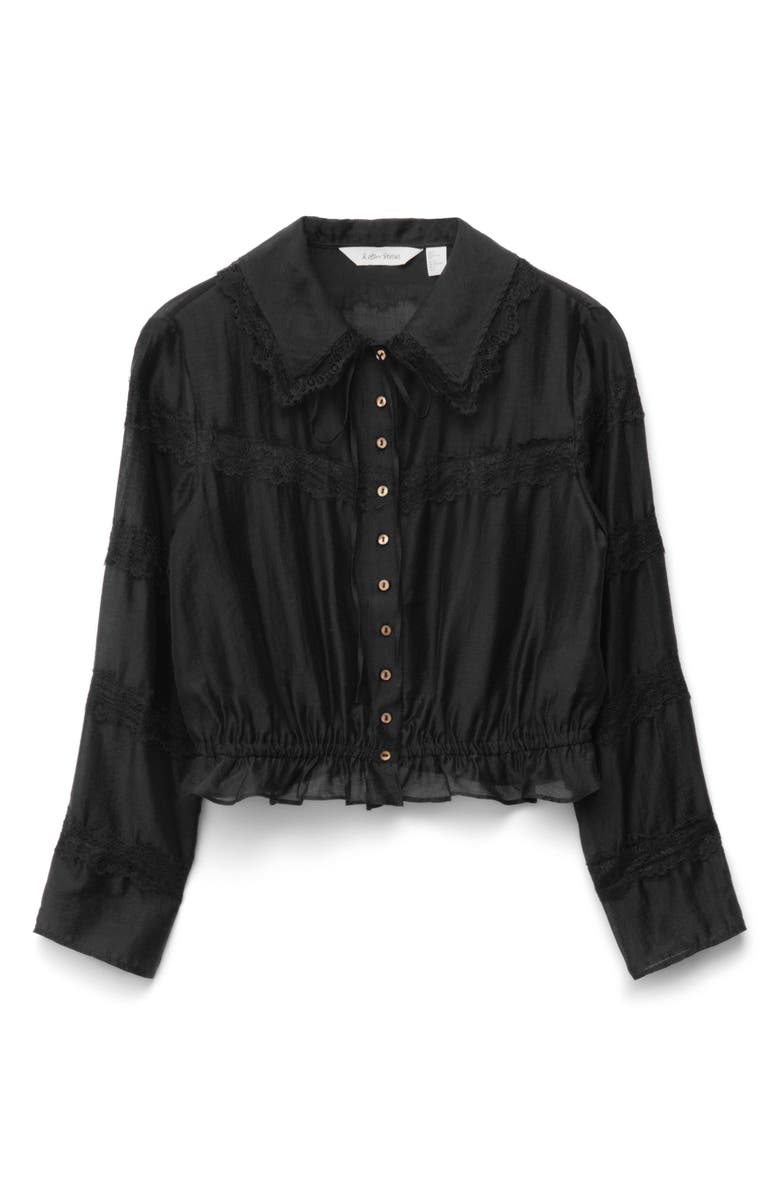 & Other Stories Lace Trim Button-Up Shirt, Alternate, color, Black