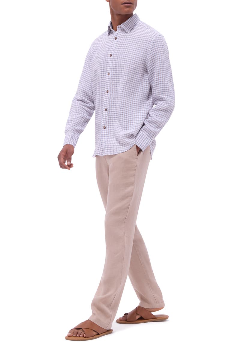 Bugatchi Julian Check Slub Linen Button-Up Shirt, Alternate, color, Navy