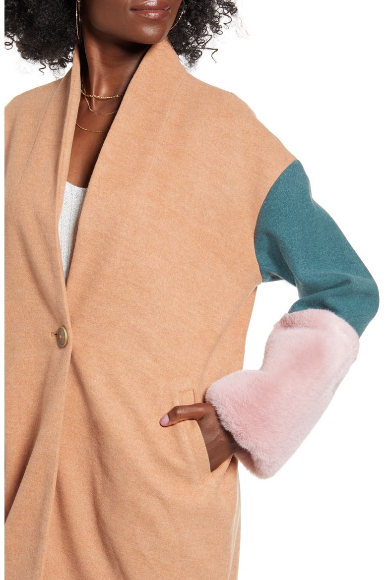 Out of Office Faux Fur Cuff Coat, Alternate, color, OUT OF OFFICE