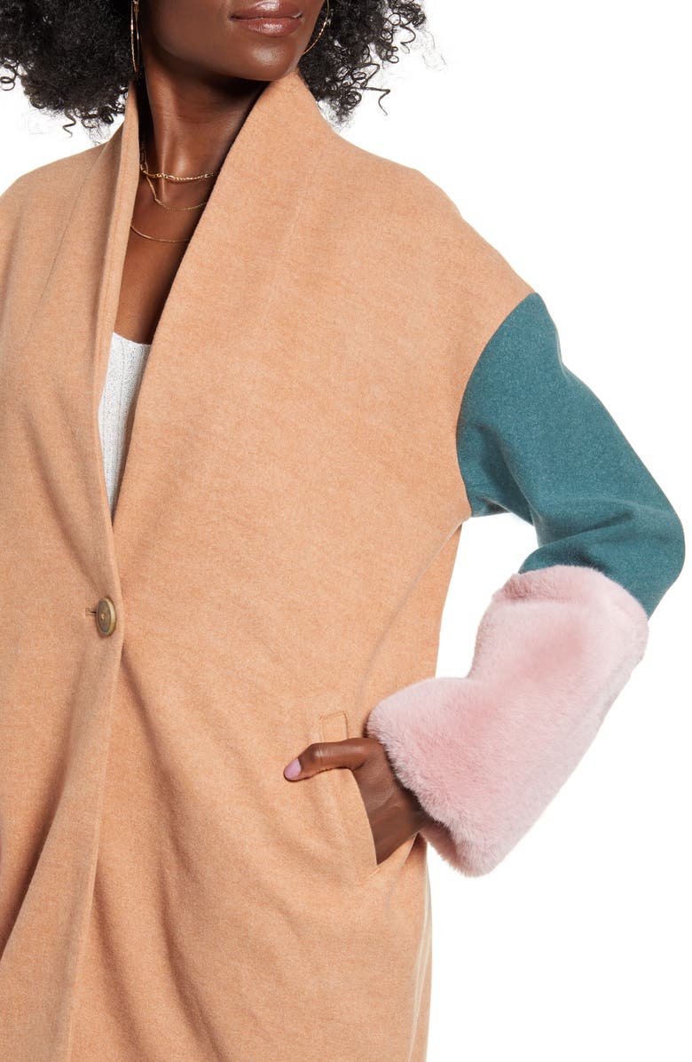 BLANKNYC Out of Office Faux Fur Cuff Coat, Alternate, color, 