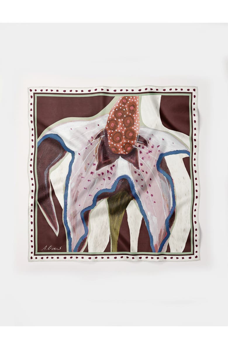 Alas Hand Rolled Floral Print Silk Scarf, Alternate, color, Print 'The Botanists Gift'