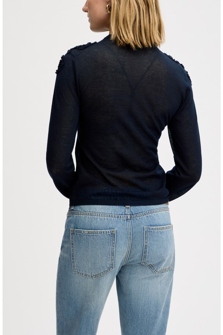 Ruffle Trim Sweater, Alternate, color, NAVY