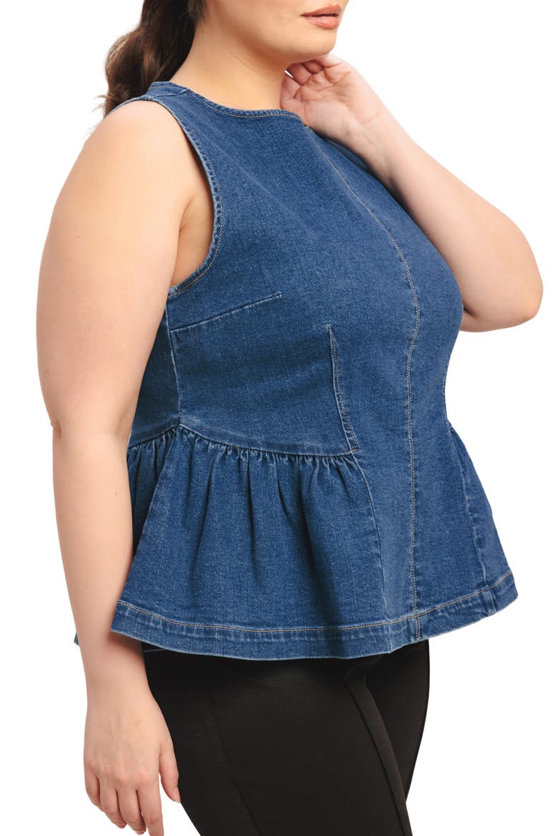 Denim Peplum Top, Alternate, color, MEDIUM INDIGO