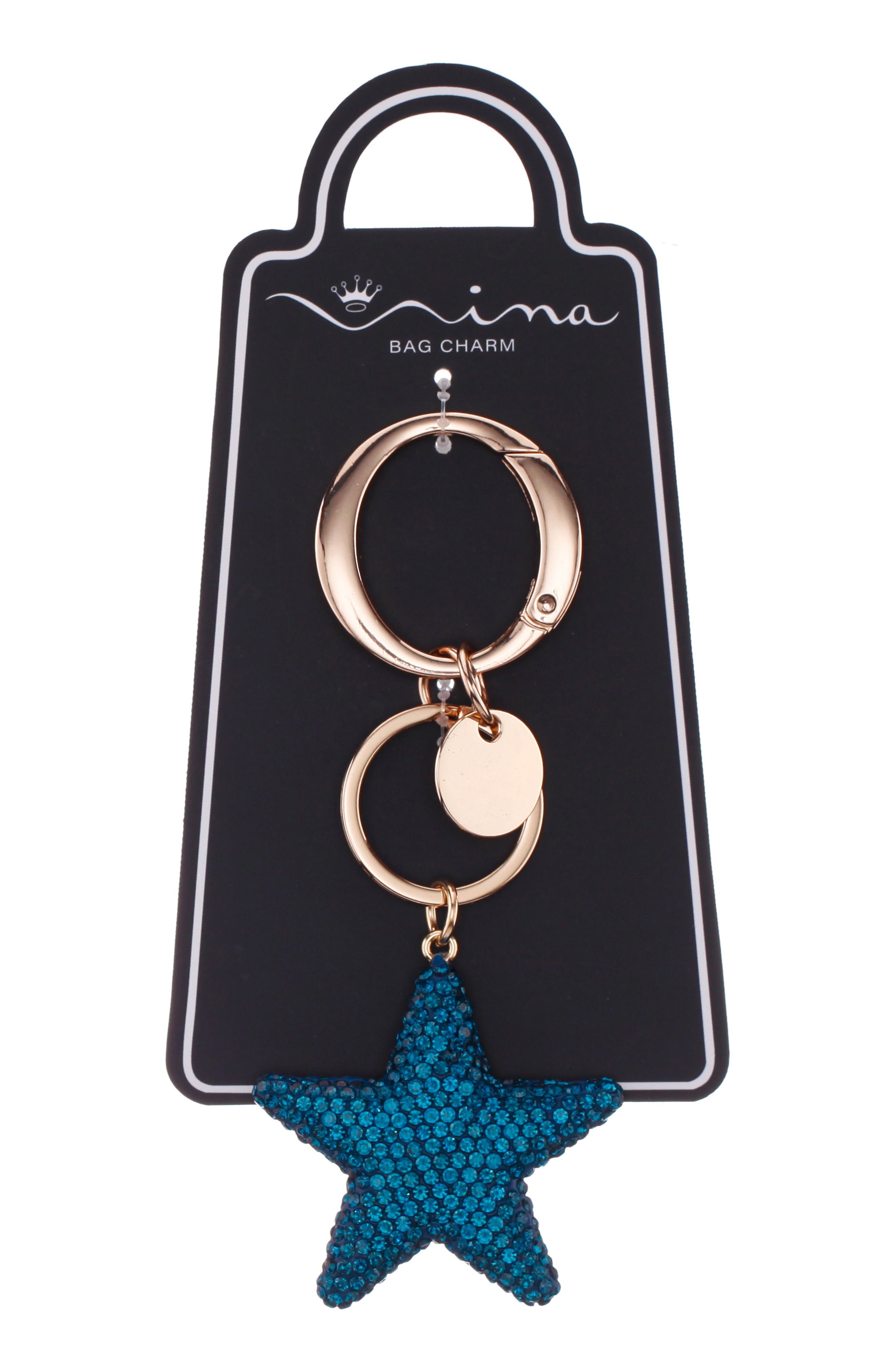 Nina Crystal Embellished Star Bag Charm, Alternate, color, Blue