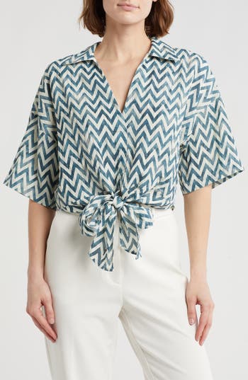 Dr2 By Daniel Rainn Short Sleeve Tie Front Top In P416 Inkwell