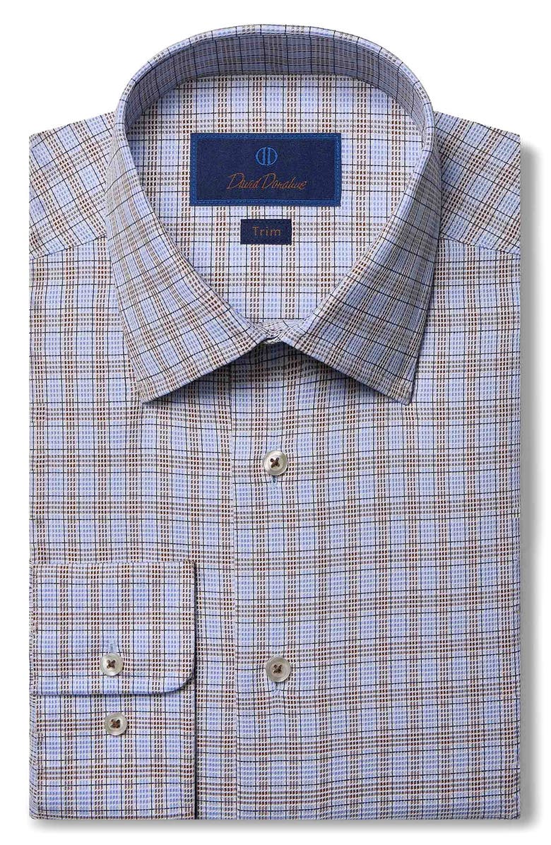 David Donahue Trim Fit Textured Check Dress Shirt, Main, color, 