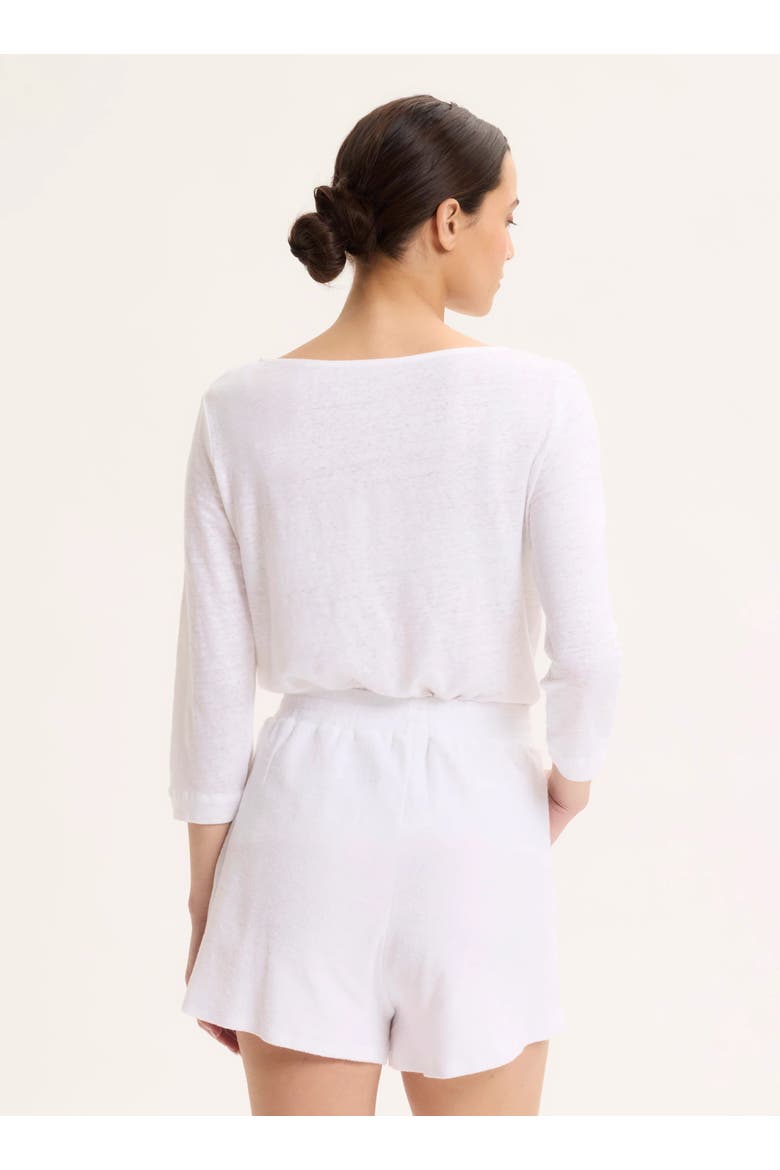 Stretch Linen Three Quarter Sleeve Boatneck T-Shirt, Alternate, color, BLANC
