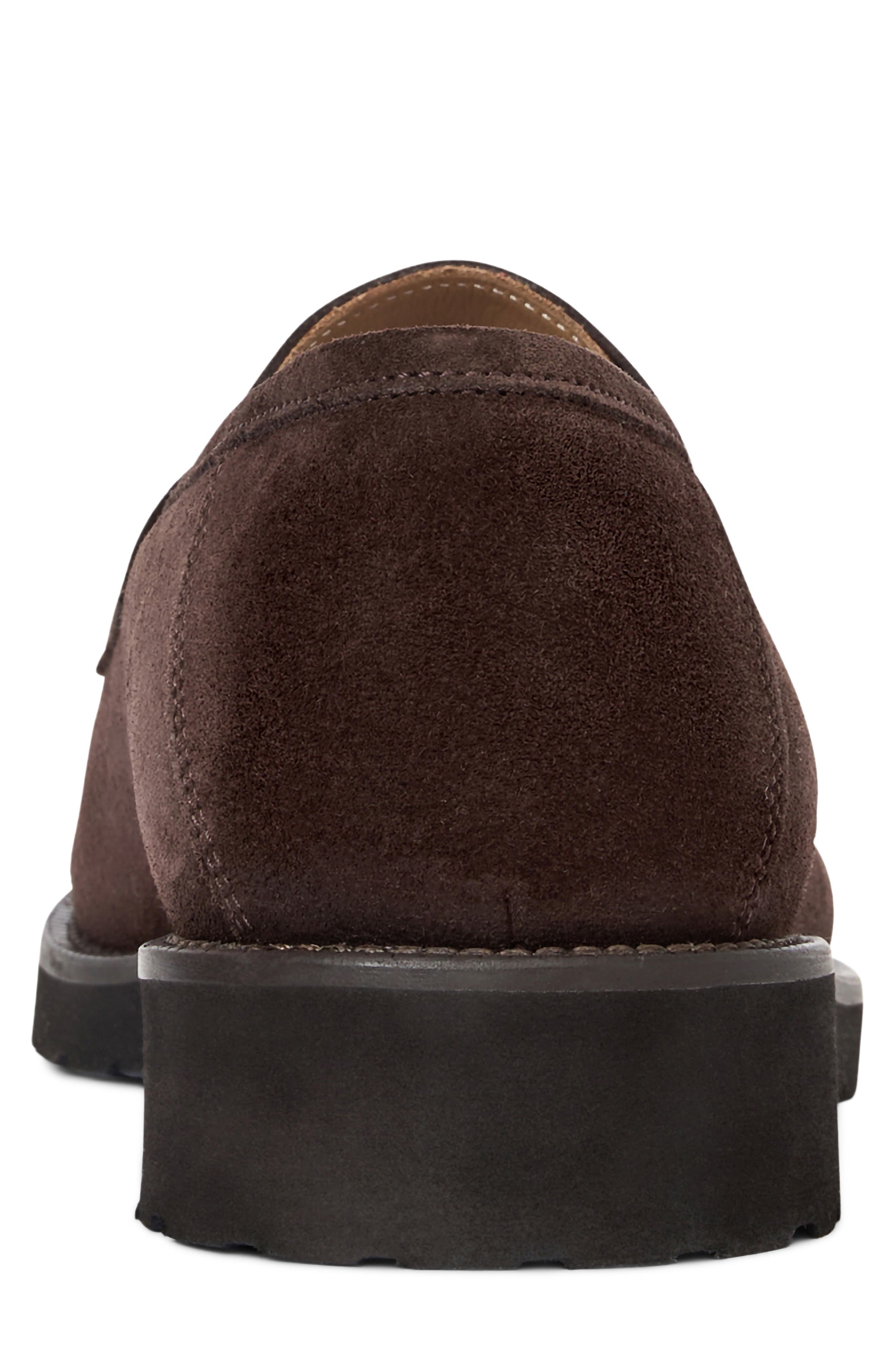 Zeri Leather Penny Loafer, Alternate, color, DARK BROWN SUEDE