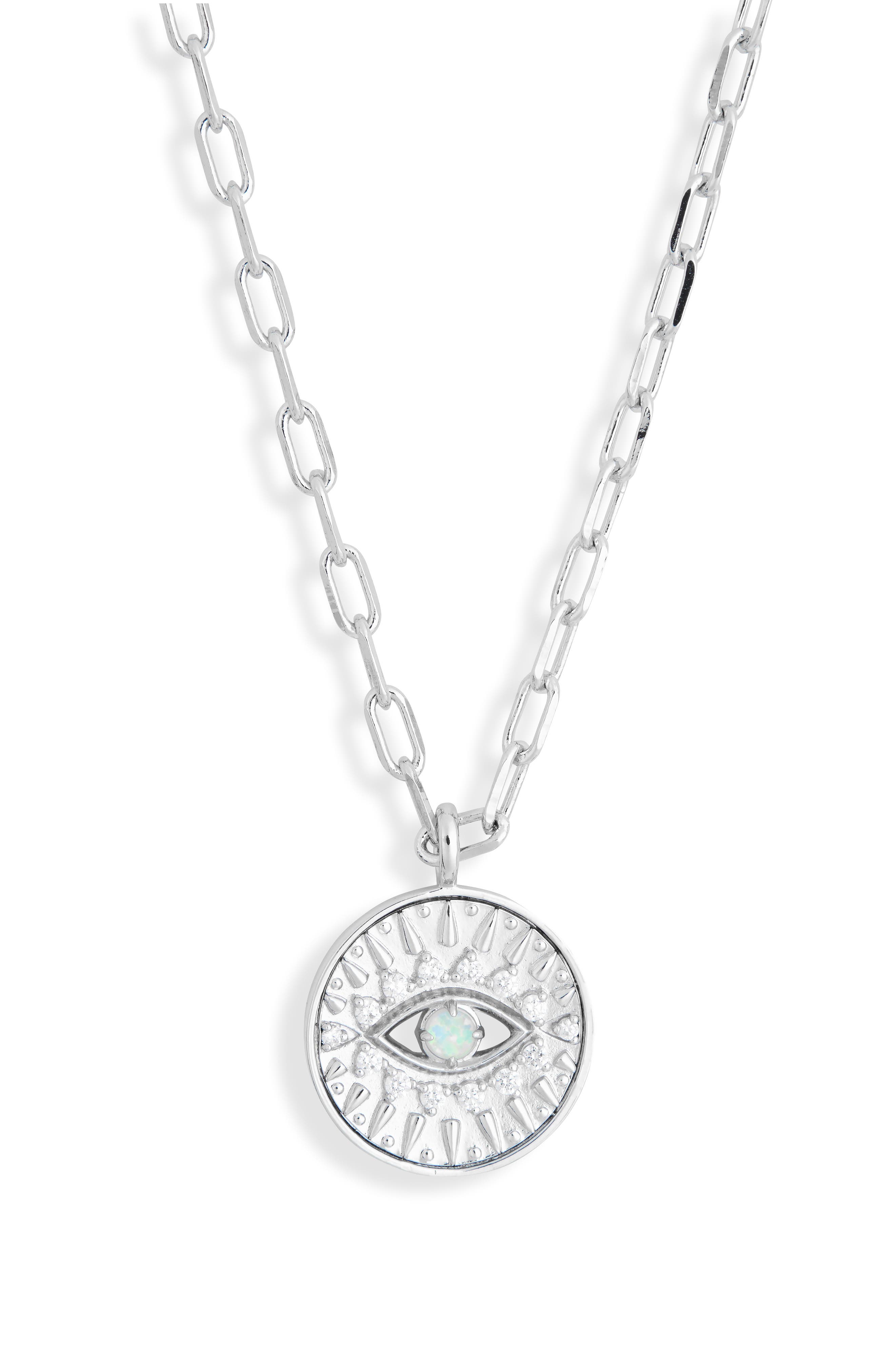 Evil Eye Medallion Cubic Zirconia & Synthetic Opal Pendant Necklace