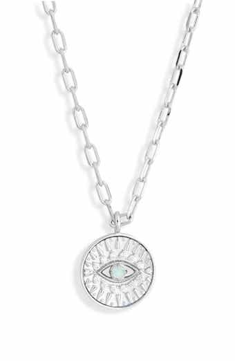 Evil Eye Medallion Cubic Zirconia & Synthetic Opal Pendant Necklace