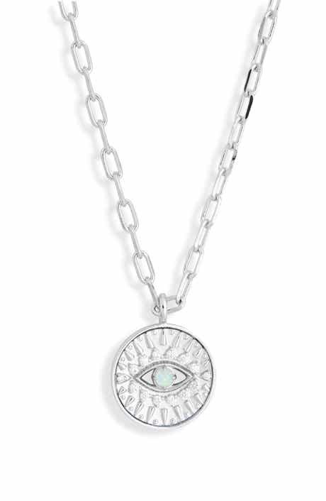 Evil Eye Medallion Cubic Zirconia & Synthetic Opal Pendant Necklace