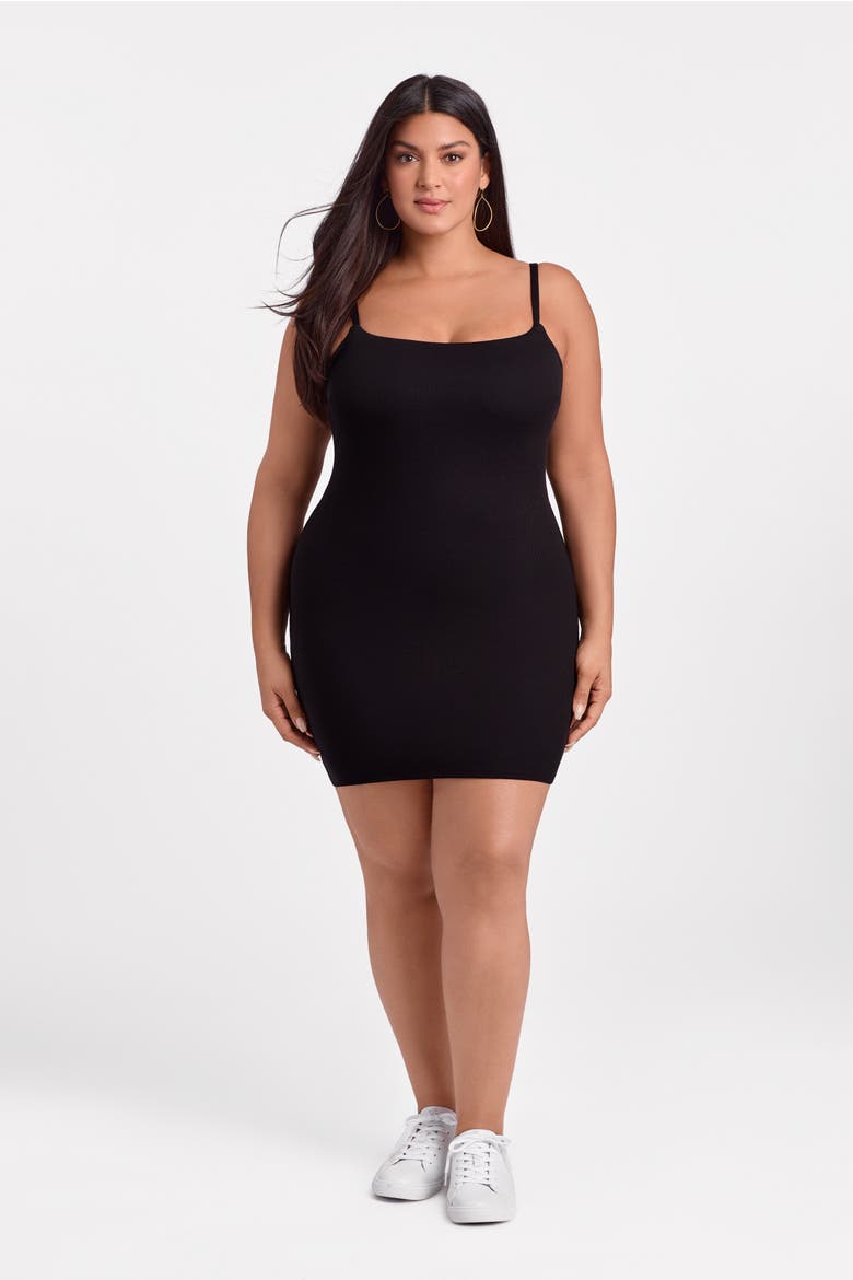 Sculpting Shapewear Rib Scoop Neck Cami Mini Dress, Main, color, Onyx Black Rib