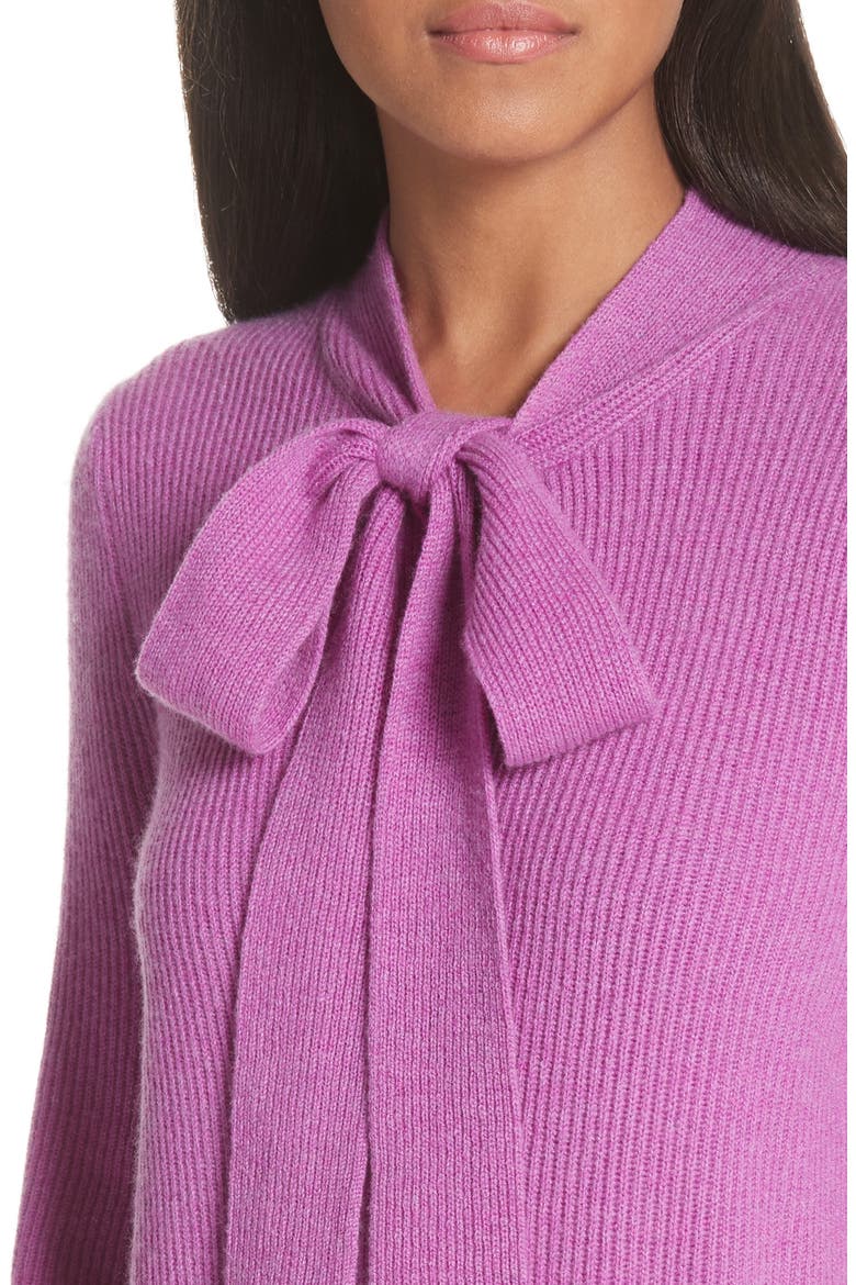 Tie Neck Cashmere Sweater, Alternate, color, FUSCHIA
