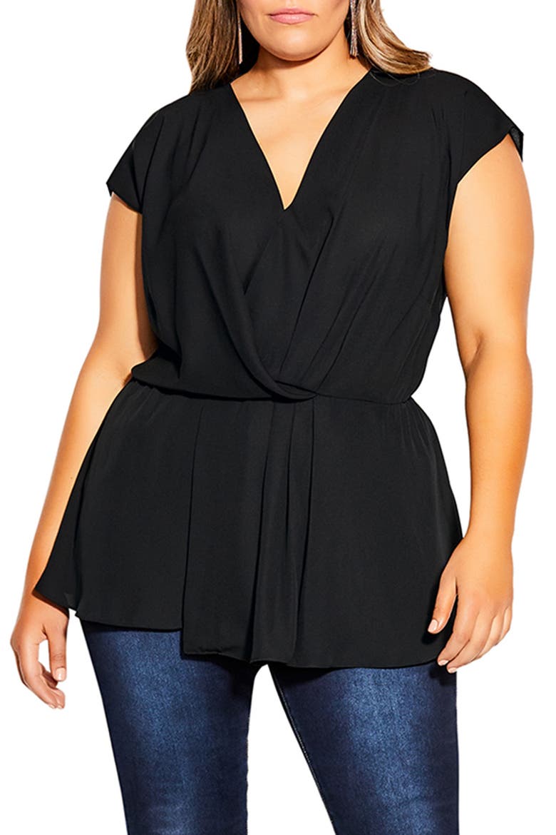 Simple Twist Peplum Cotton Top, Main, color, BLACK