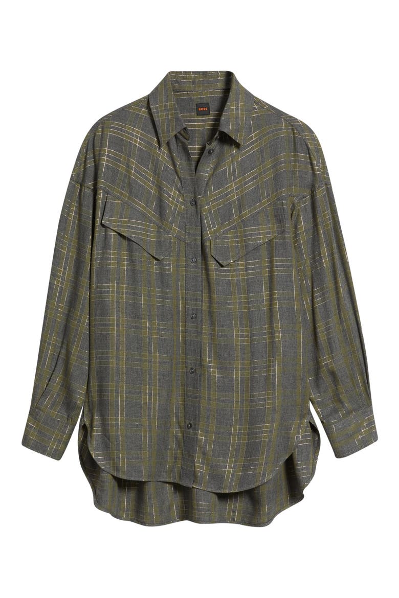 Bostaffa Metallic Plaid Woven Shirt, Alternate, color, GREEN MULTI