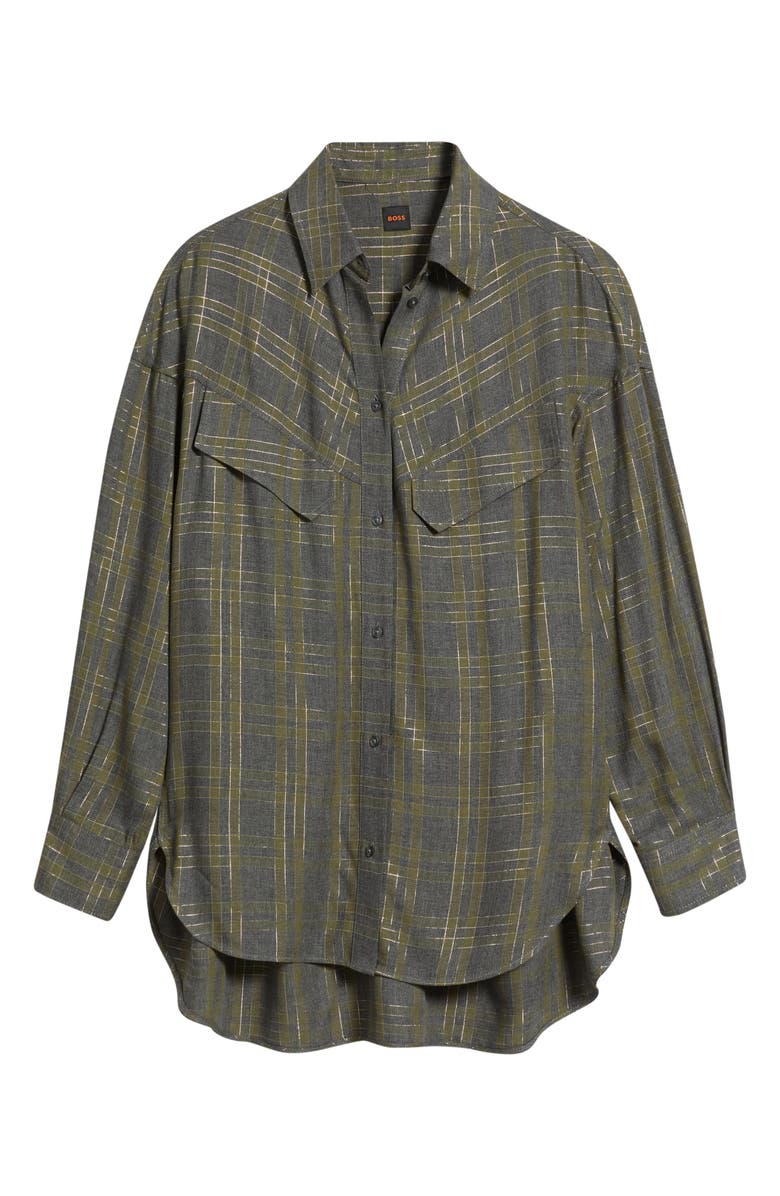BOSS Orange Bostaffa Metallic Plaid Woven Shirt, Alternate, color, Green Multi