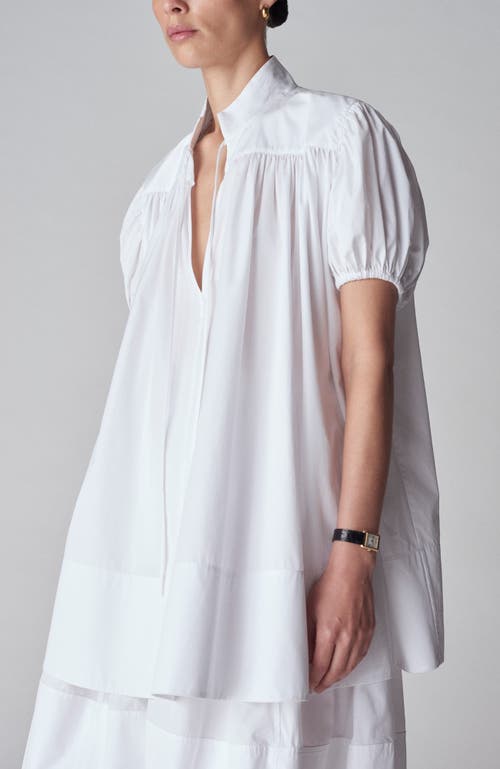 Co Puff Sleeve Gathered Tunic Shirt In White