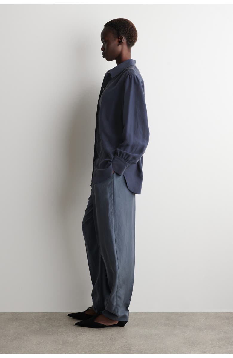 COS Gathered Crinkled-silk Shirt, Alternate, color, Navy