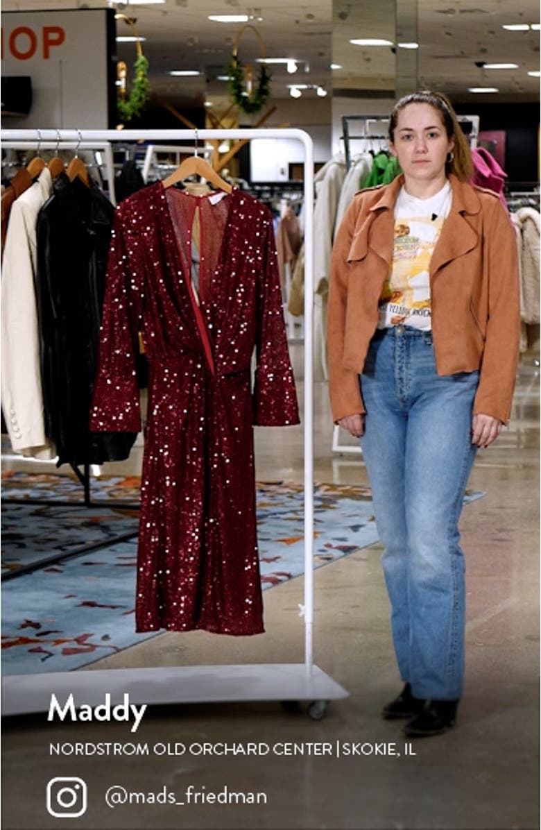 Sequin Wrap Front Long Sleeve Dress, sales video thumbnail