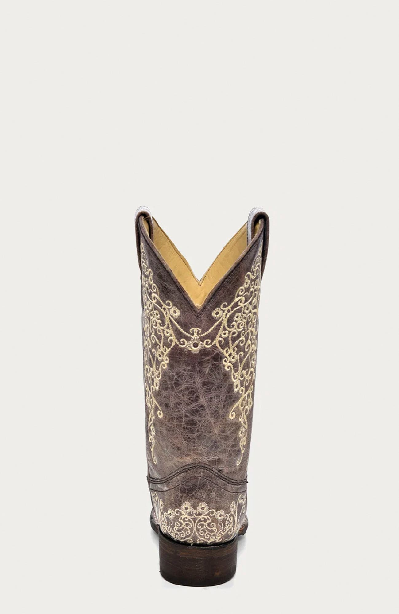 Cowhide Embroidered Distressed Square Toe Western Boots, Alternate, color, Brown