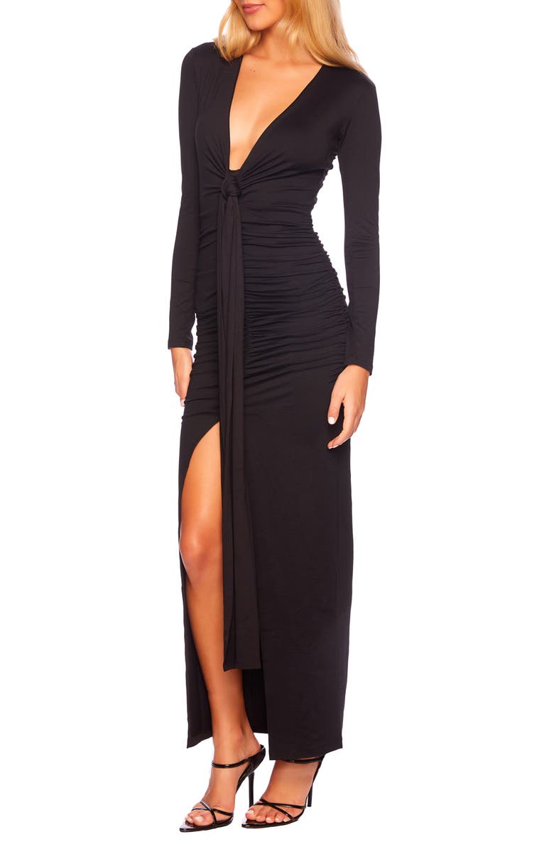 Susana Monaco Plunge Neck Long Sleeve Body-Con Dress, Alternate, color, 
