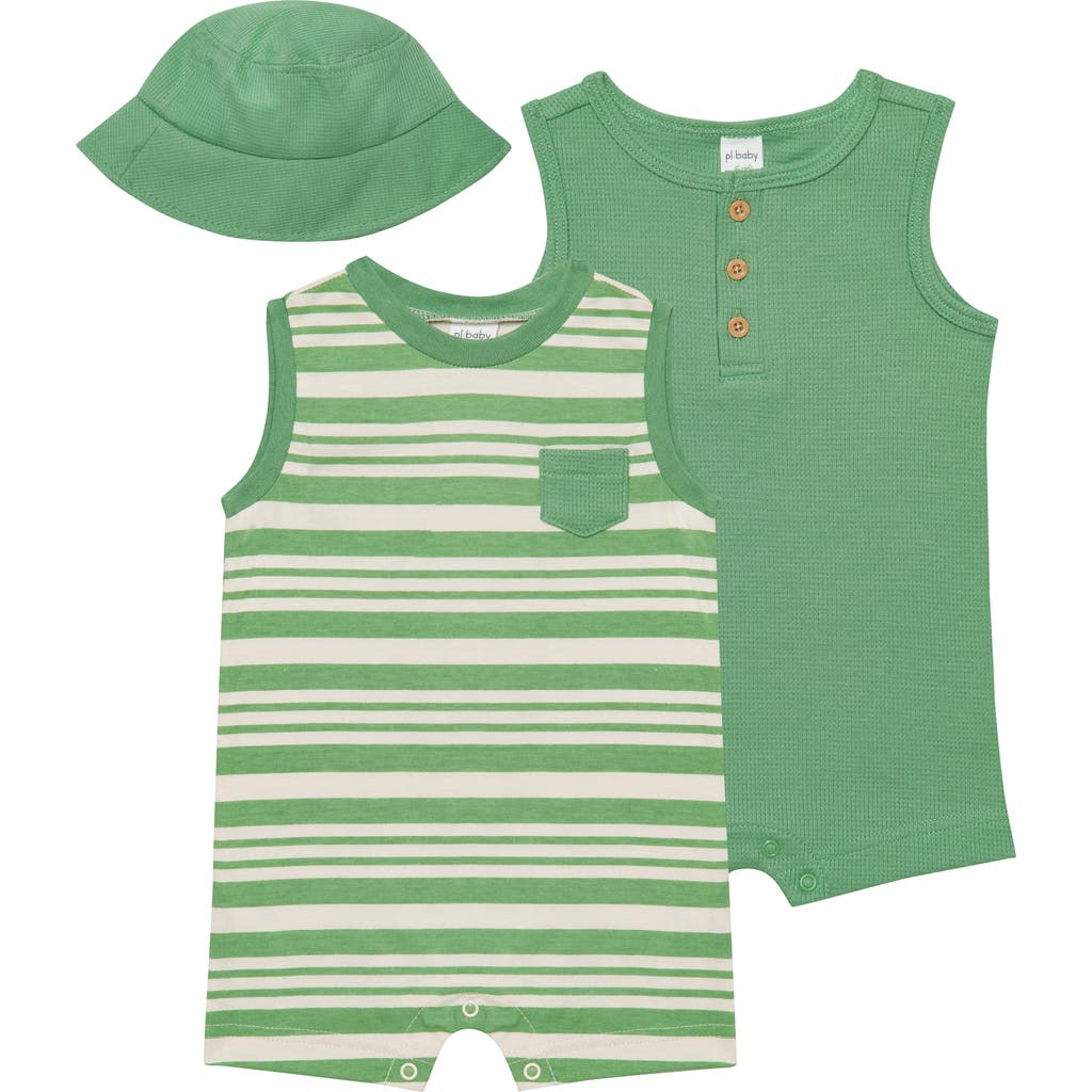 Pl Baby By Petit Lem 3-piece Romper & Hat Set In Green