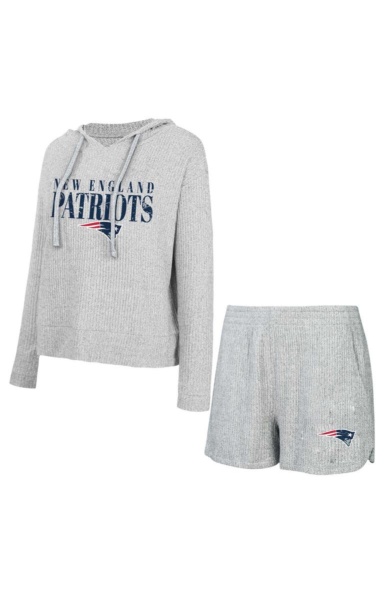 CONCEPTS SPORT Women's Concepts Sport Gray New England Patriots Juniper Long Sleeve Hoodie T-Shirt & Shorts Set, Main, color, 