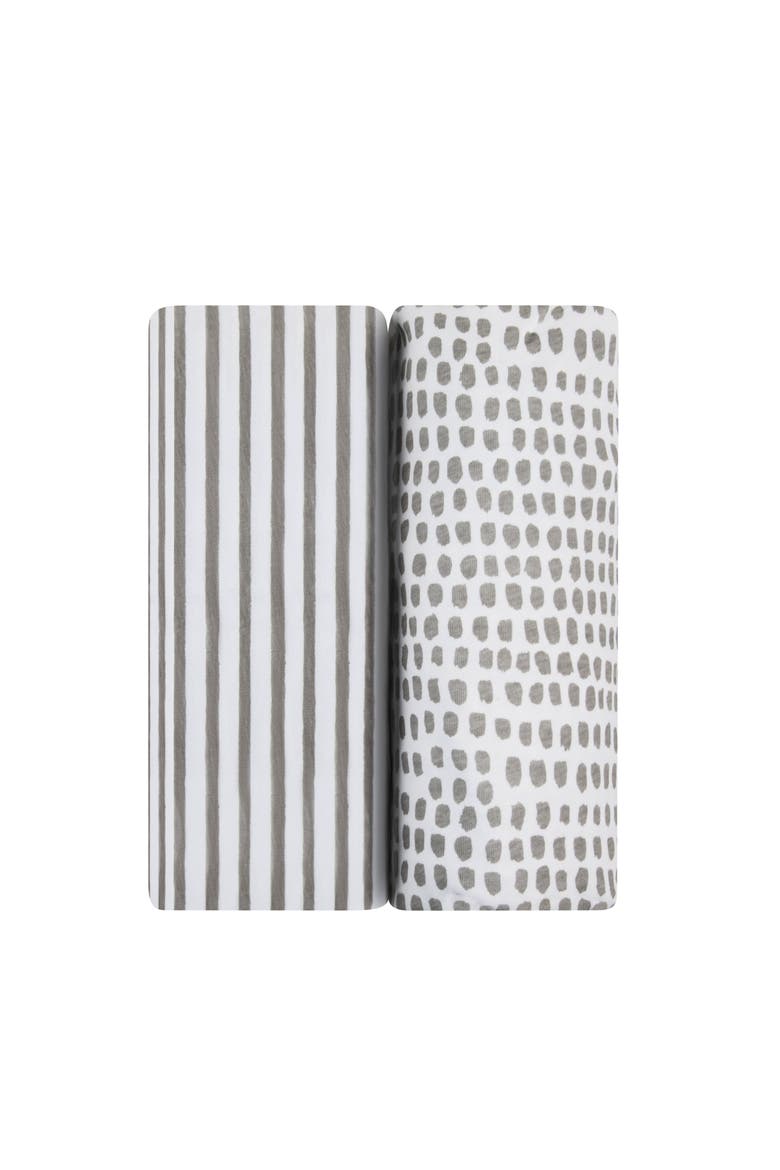 Baby Fitted Waterproof Crib Sheet Set 2 Pack, Main, color, Taupe Stripes & Splash