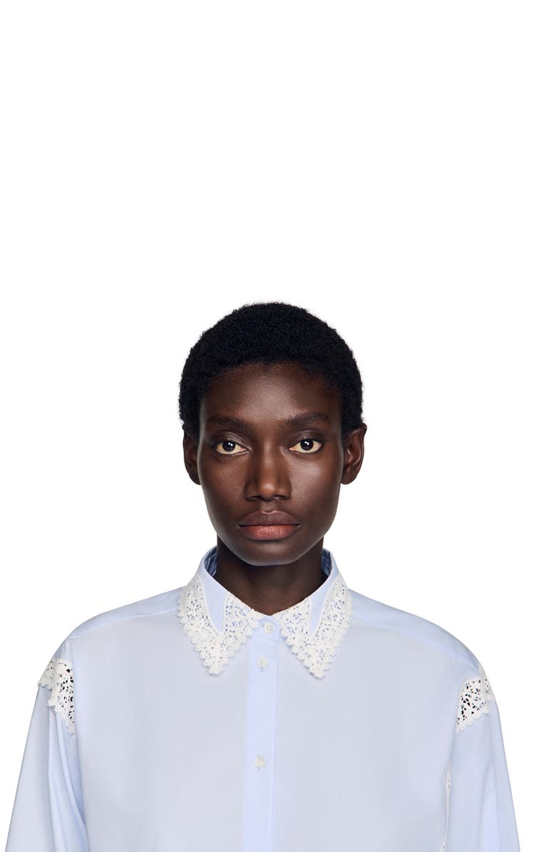 SANDRO Lace detail shirt, Alternate, color, Sky Blue