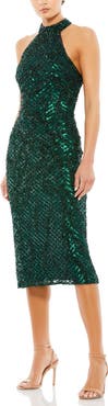 Mac Duggal Embellished Halter Neck Midi Dress