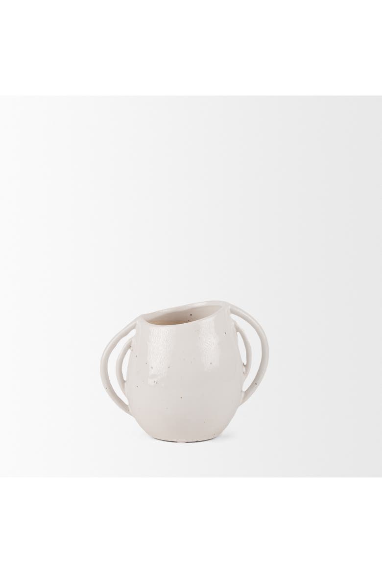 Urvi Speckled Asymmetrical Ceramic Vase, Alternate, color, White