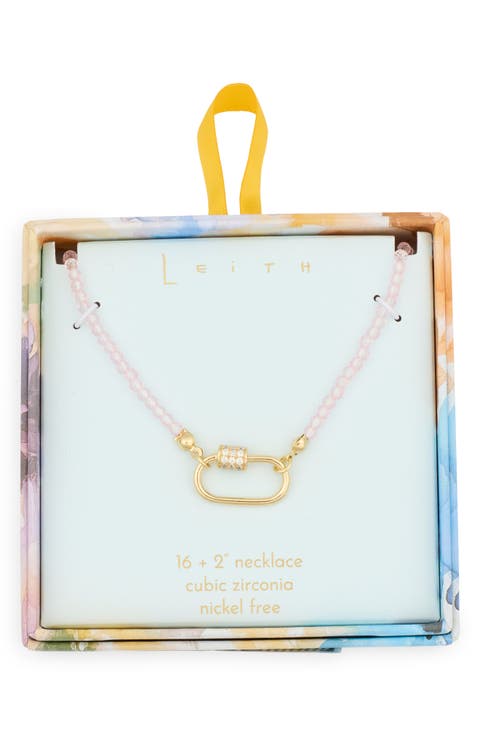 Cubic Zirconia & Crystal Beaded Carabiner Necklace