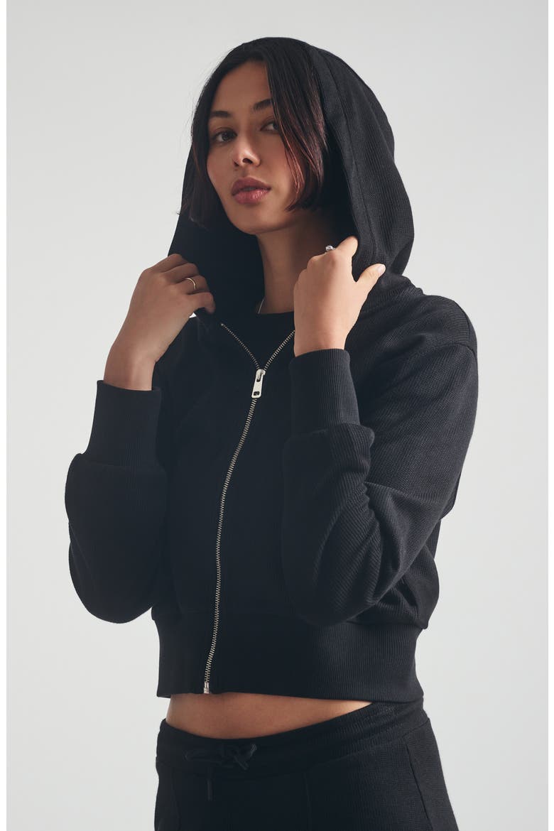Crop Full Zip Hoodie, Alternate, color, BLACK
